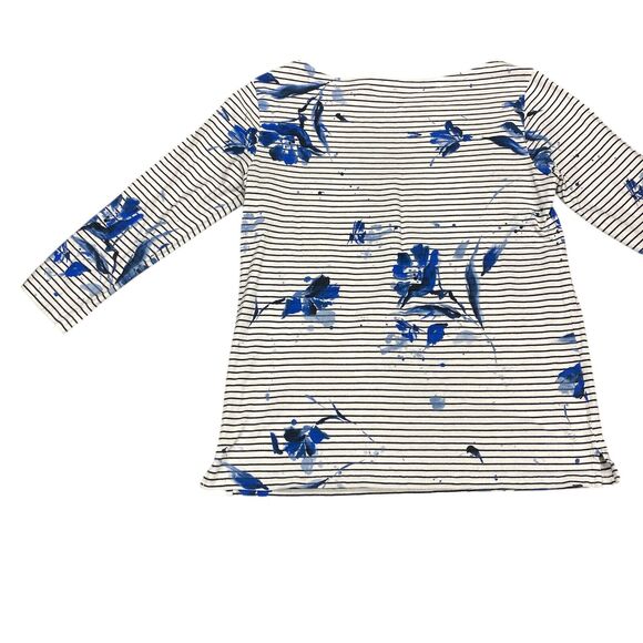 Polo Ralph Lauren Top Women's Medium White Blue Flowers and Stripes 3 /4 Sleeves - Picture 9 of 16